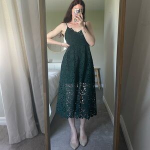 Astr Dark Green Lace Midi Dress